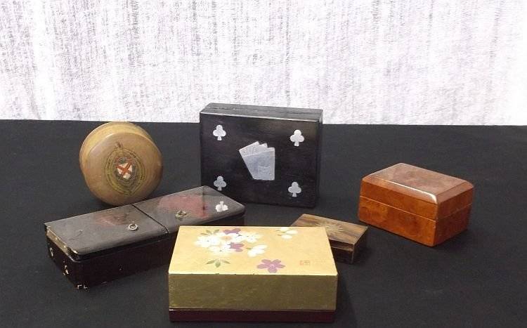 A COOL COLLECTION OF 6 VINTAGE AND INTERESTING TRINKET , CIGARETTE AND CARD BOXES ...NICE !!