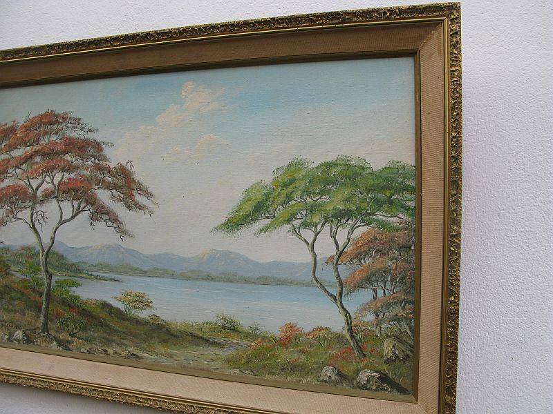 A STUNNING ORIGINAL OIL ON BOARD OF A RIVER AND LANDSCAPE BY ARTIST DIEUWIE HOLTHUYSEN DATED 1983