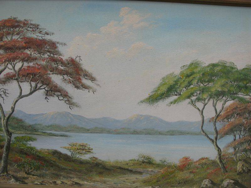 A STUNNING ORIGINAL OIL ON BOARD OF A RIVER AND LANDSCAPE BY ARTIST DIEUWIE HOLTHUYSEN DATED 1983
