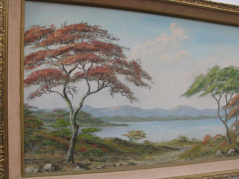 A STUNNING ORIGINAL OIL ON BOARD OF A RIVER AND LANDSCAPE BY ARTIST DIEUWIE HOLTHUYSEN DATED 1983