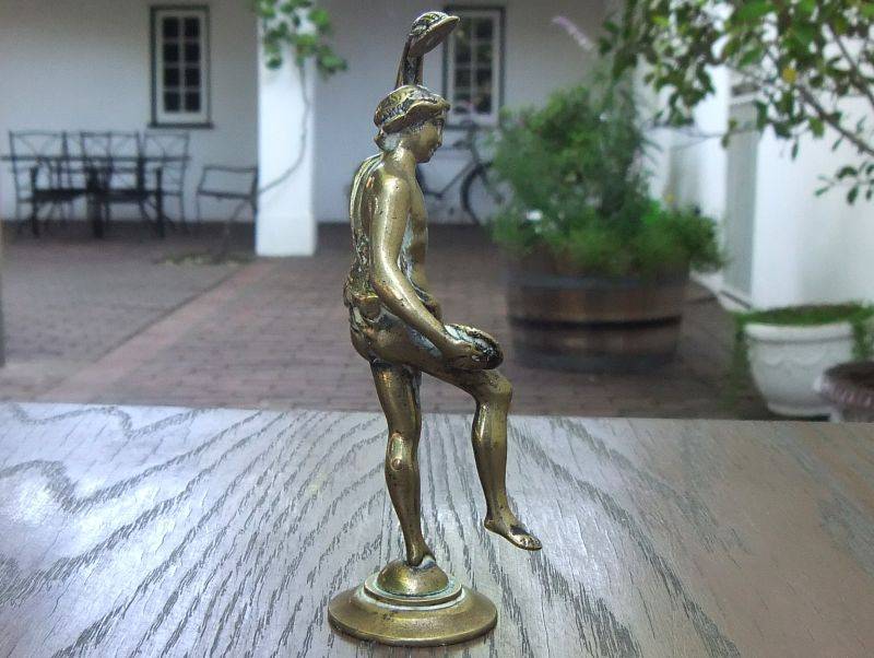 AN AWESOME OLD SOLID BRASS STATUE OF A ROMANESQUE FIGURE ...PERHAPS DANCING ...DETAILED PIECE !!