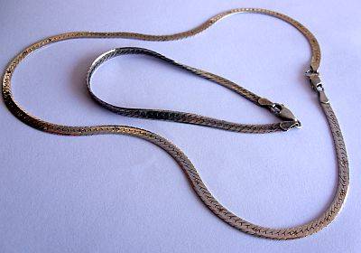 TWO STERLING SILVER PIECES !!! FLAT SNAKE LIKE NECKLACE AND BRACELET !!! ELEGANT LOOK !!!