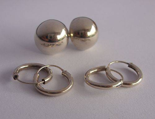 SWEET STERLING SILVER !! 3 PAIRS OF EARRINGS , DOME SHAPED & SLEEPERS !!! BID FOR THE LOT !!!!