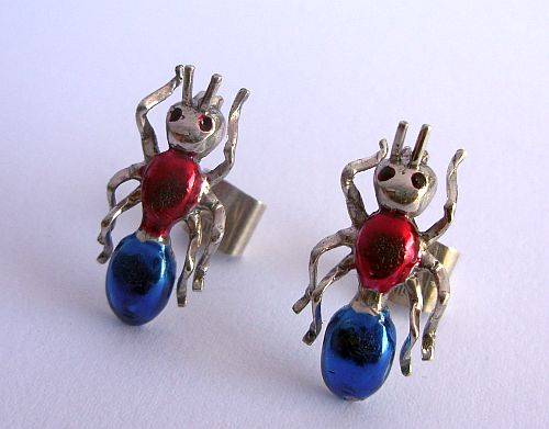 SPECTACULAR !!! SOLID STERLING SILVER ANT EARRINGS TO TICKLE YOUR LOBES !!! FUN JEWELS !!!