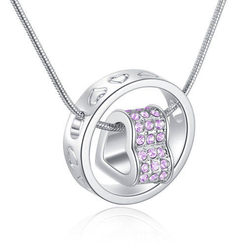 EXQUISITE!! 18K White Gold Plated Heart + Ring Pendant Necklace Made With Purple Swarovski Elements