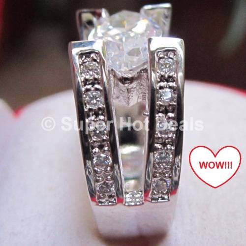 Breathtaking Huge 3 Carat Solitaire Diamond Simulant With Accents Wedding Engagement Style Ring Sz 7