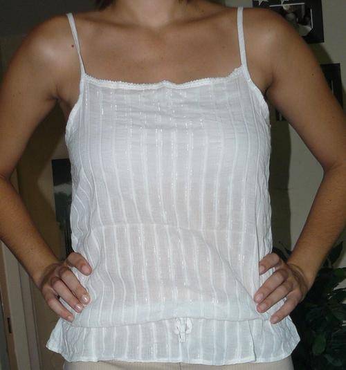 pretty stappy white cotton top with silver thread detail - size 38, but will fit 36
