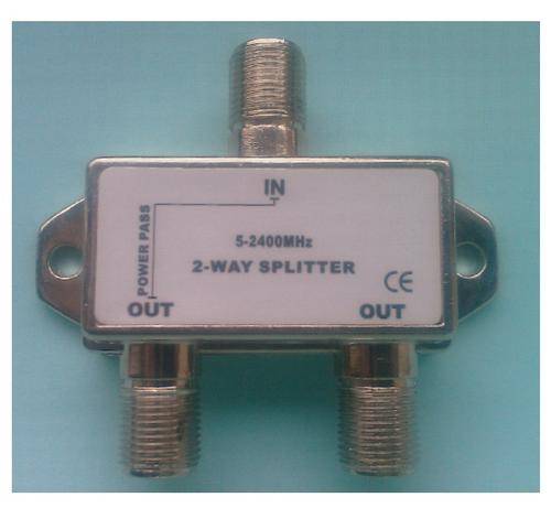 2 Way "F"  RF Splitter With AC/DC Power Pass (for Video + RF)