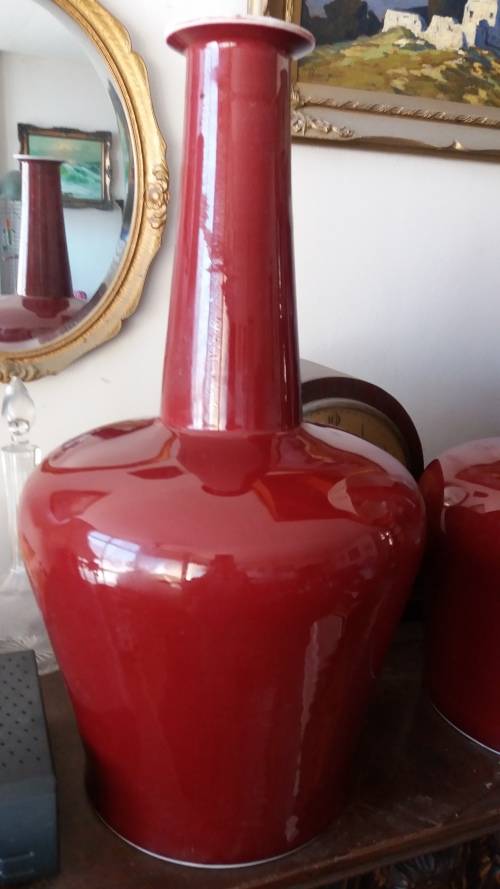 Large And Heavy Chinese Ox Blood Red Vase - (COLLECTION ONLY)