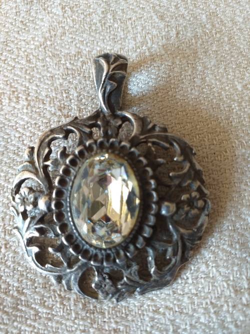 Vintage Silver Plated And White Paste Stone Enhancer Pendant