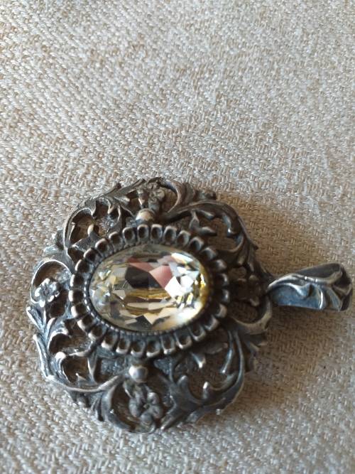 Vintage Silver Plated And White Paste Stone Enhancer Pendant
