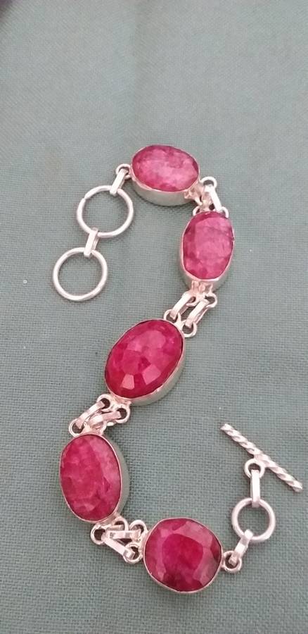 Ruby Quartz Gemstone Link Bracelet