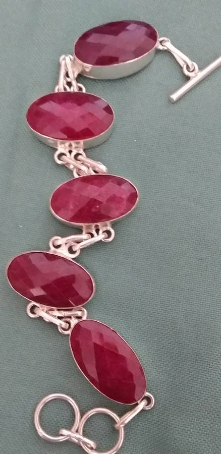 Ruby Quartz Gemstone Link Bracelet