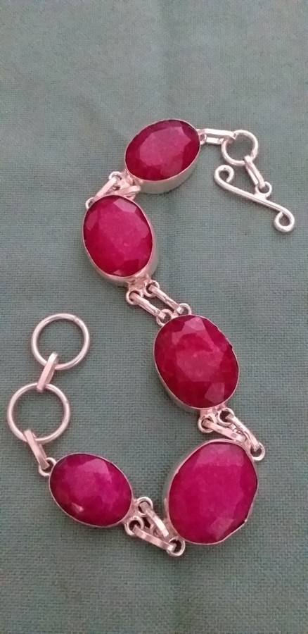 Ruby Quartz Gemstone Link Bracelet