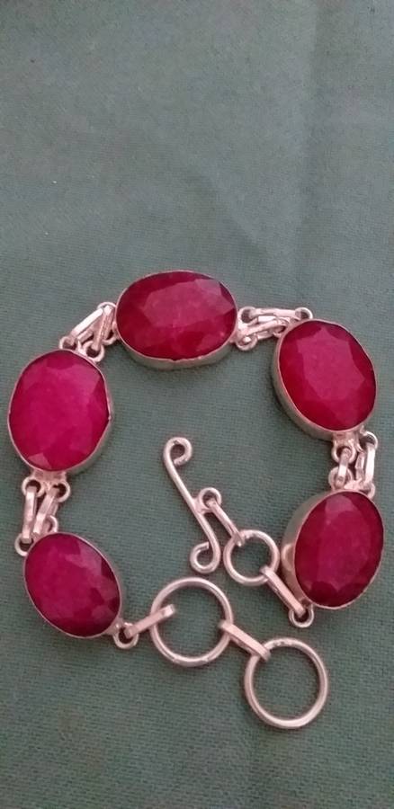 Ruby Quartz Gemstone Link Bracelet