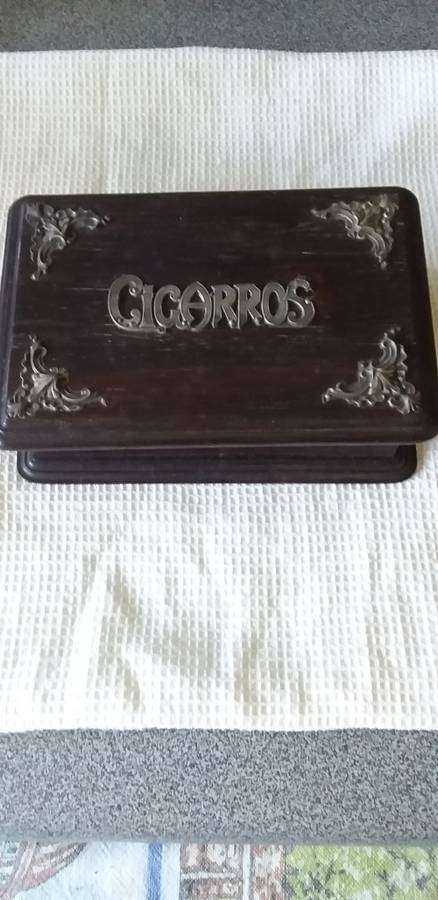Vintage Silver And Wood Cigar Box