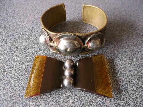 Art Deco Lucite/Bakelite Belt Buckle And A Brass Cuff Bangle