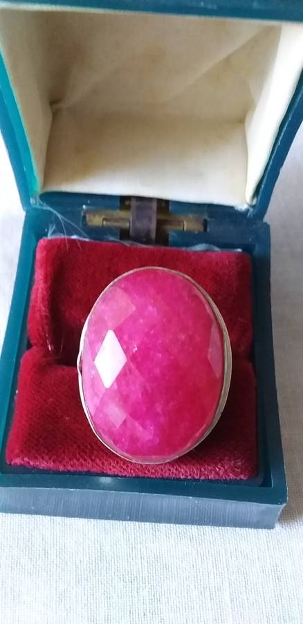 Large Genuine Checkerboard Cut Ruby Quartz Ring