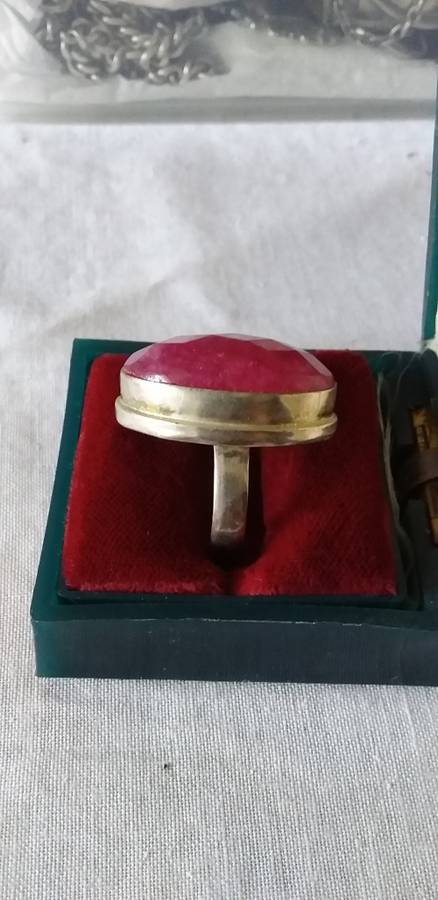 Large Genuine Checkerboard Cut Ruby Quartz Ring
