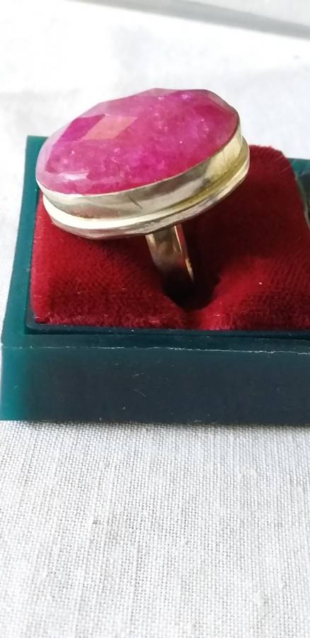 Large Genuine Checkerboard Cut Ruby Quartz Ring