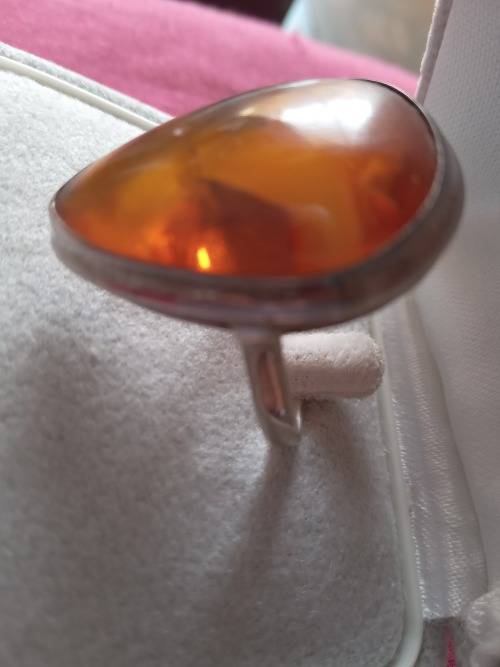 Large Vintage Silver And Honey/Butterscotch Baltic Amber Ring
