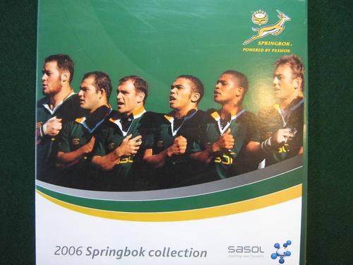 2006 Springbok rugby team player pins in album.