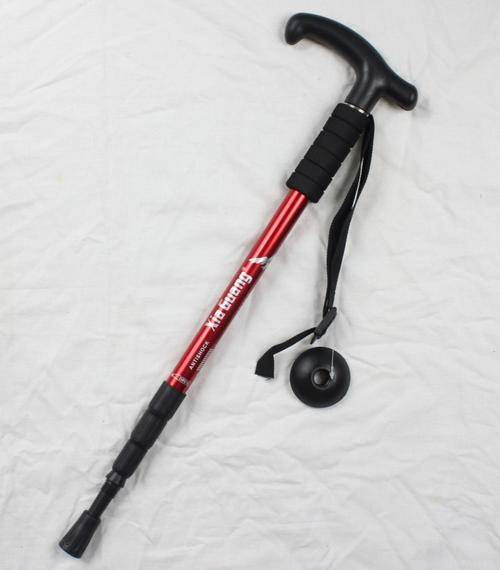 Aluminium Hiking AntiShock Walking Pole Trekking Stick Crutches Red