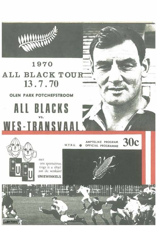 Rugby programme Western Transvaal vs All Blacks 13 July 1970 Plus insert with team lists