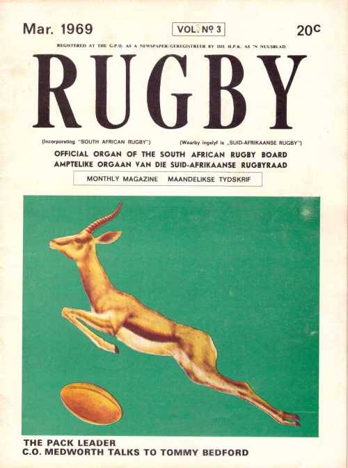 "Rugby" March 1969 Magazine published by the South African Rugby Board. c36 pp