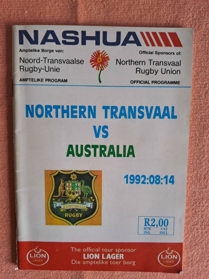 Rugby programme. NTvl vs Australia 14 Aug 1992