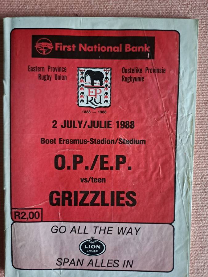 Rugby programme - Eastern Province v US Grizzlies 2 July 1988