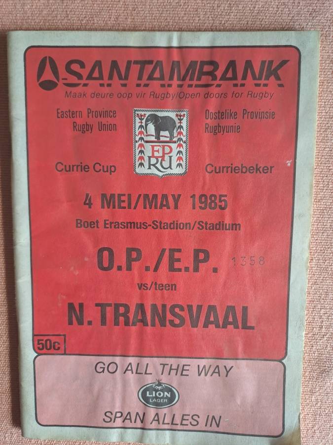 Rugby programme - Eastern Province v Northern Transvaal 4 May 1985 slight wrinkles to cover