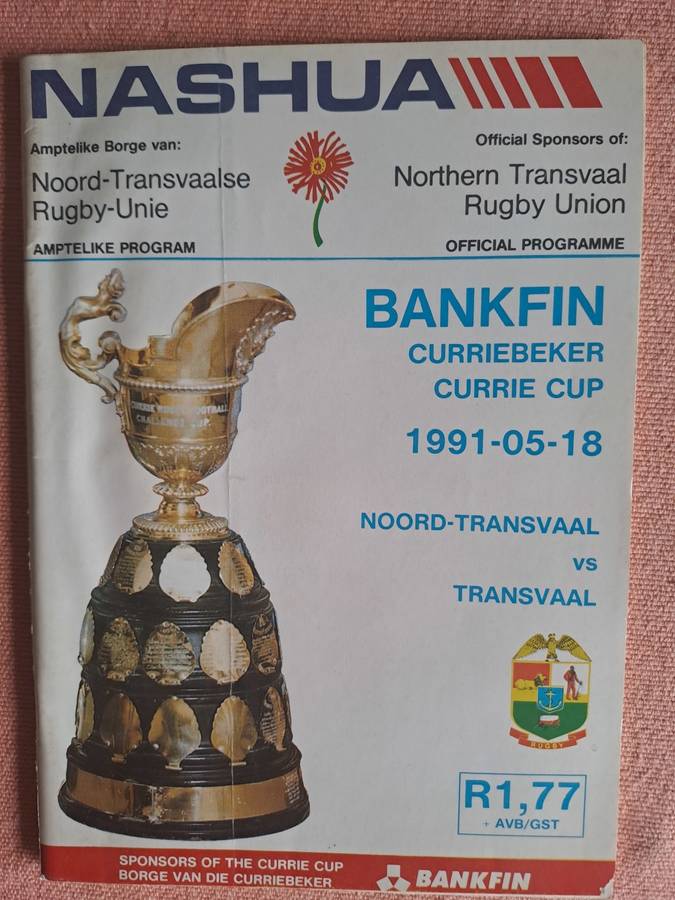 Rugby programme - Northern Transvaal v Transvaal 18 May 1991