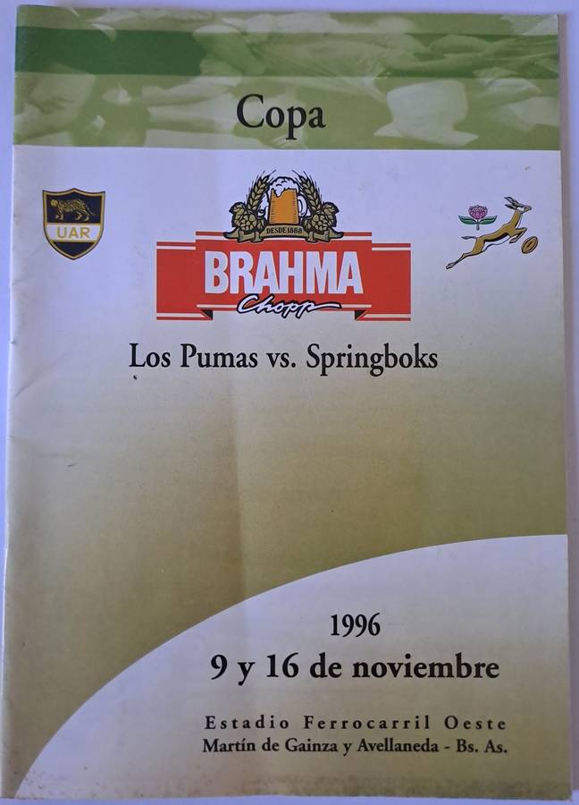 Rugby programme - Pumas v South Africa 9 November 1996 Buenos Aires