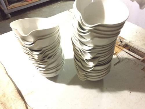 Old ceramic bowls used in a chemistry lab