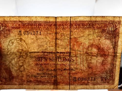 BANK OF RHODESIA AND NYASALAND 22ND APRIL 1960 10 SHILLING BANK NOTE
