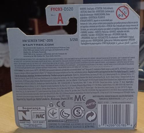 2018 HotWheels ~ 3/250 HW Screen Time ~ USS Enterprise NCC-1701~ Mint on Short card