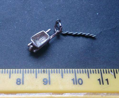 Vintage STERLING SILVER CHARM FOR BRACELET ~ wheelbarow