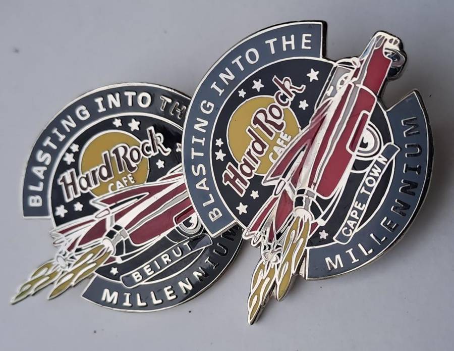 Hard Rock Cafe vintage pin badges  7 in total, one being the classic old style Hard Rock logo