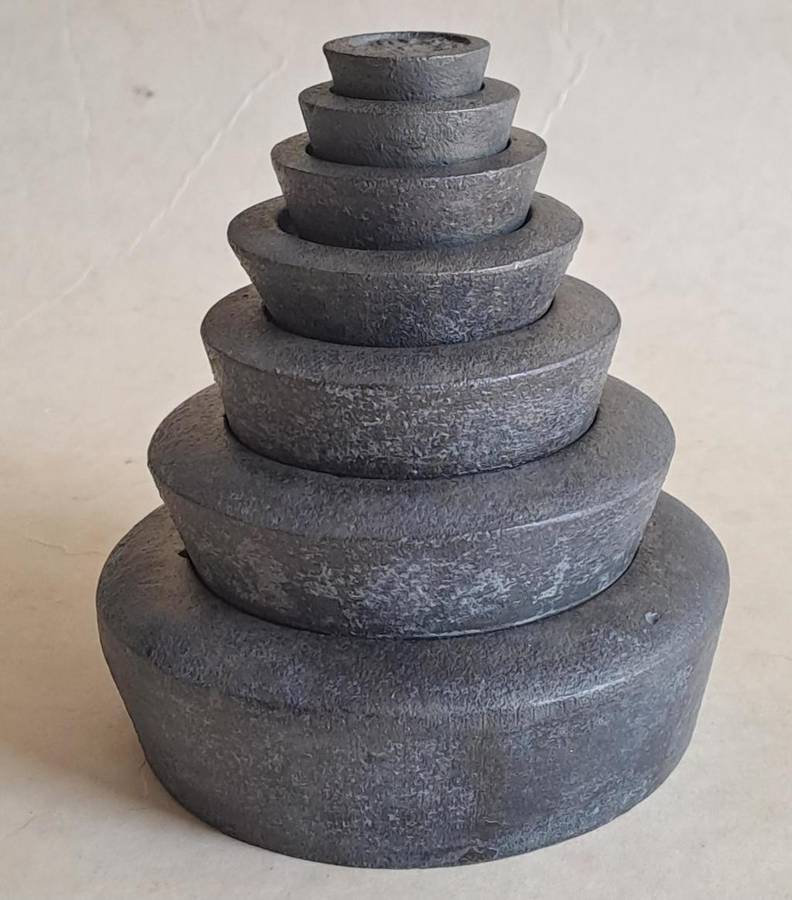 Antique cast-iron imperial weights as used in old home kitchens and grocery stores