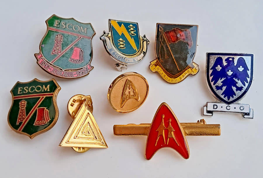 Vintage historic South African banks pin badges and Eskom pin badges