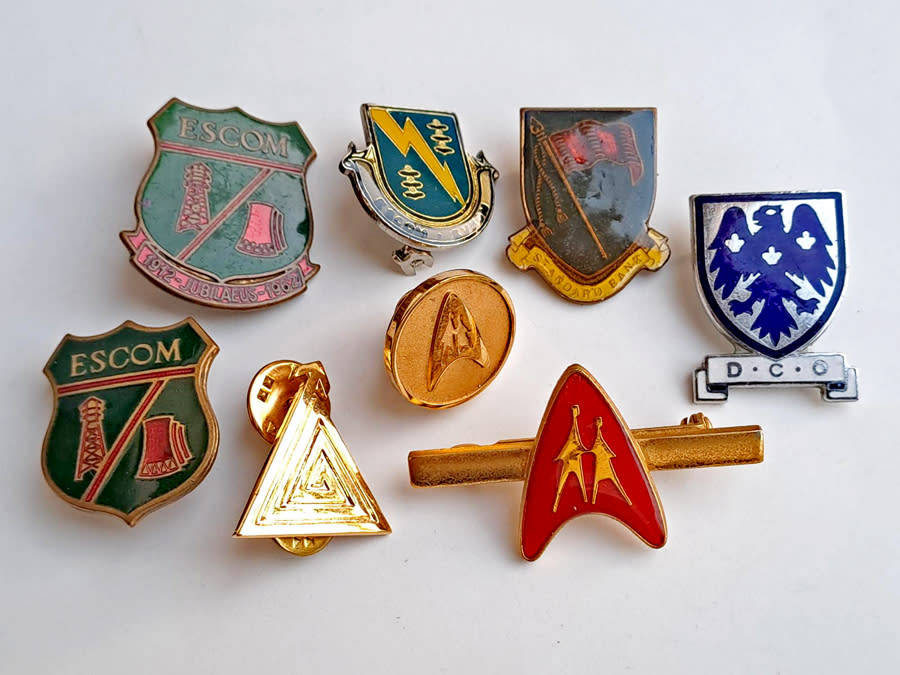 Vintage historic South African banks pin badges and Eskom pin badges