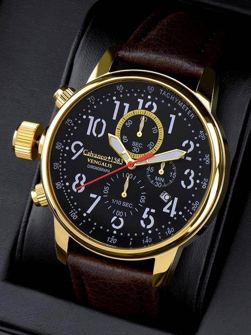 *BRAND NEW 2014 MODEL*RARE WATCH*Calvaneo 1583 Vengalis Shinyblack Gold*