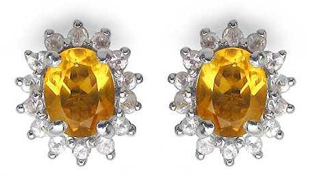 *IN STOCK*Genuine Citrine & White Topaz 0.98CTW 925 Sterling Silver Flower Shape Earrings