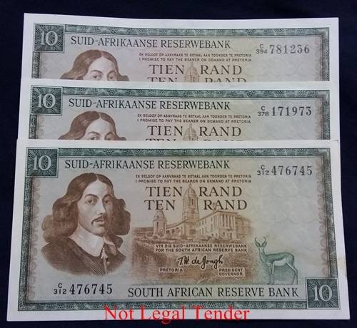 ## Collection of 3 x T.W. de Jongh R10 Notes ** Bid per Note for the LOT ##