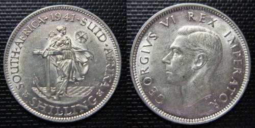 ## Beautiful 1941 South Africa Silver 1 Shilling ##