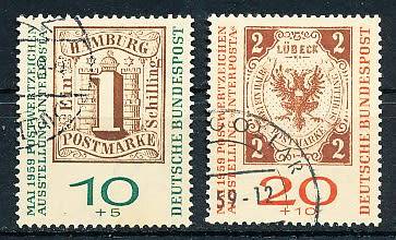 GERMANY   - 1959   Stamp Exhibition INTERPOSTA / darker shade   COMPLETE SET  -  FINE USED