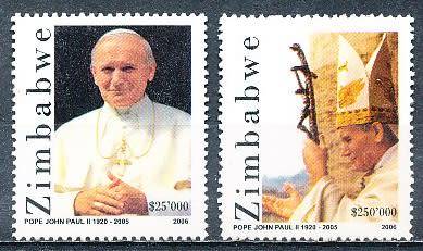 ZIMBABWE 2006  -   Pope John Paul II  FULL  SET    -  FINE  MINT