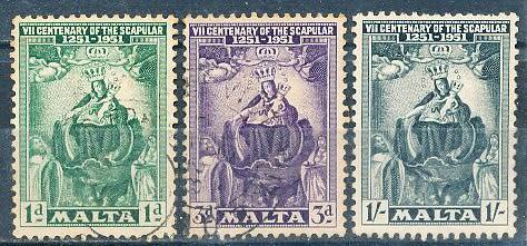 MALTA 1951  -   Anniversary of the Scapular  FULL  SET   -   FINE USED