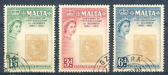 MALTA 1960  -    Anniversary of the First  Stamp  FULL  SET   -   FINE USED